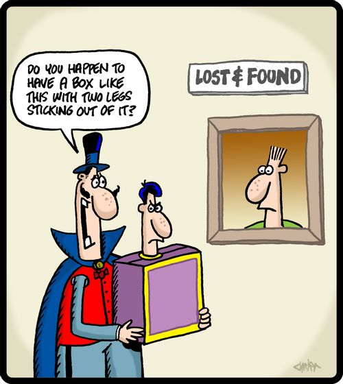 'Do you happen to have a box like this with two legs sticking out of it?'