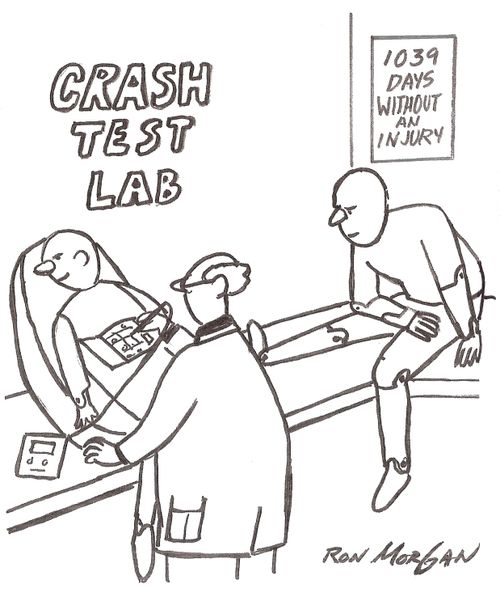 Crash dummy test lab has sign: 1039 days without an injury.