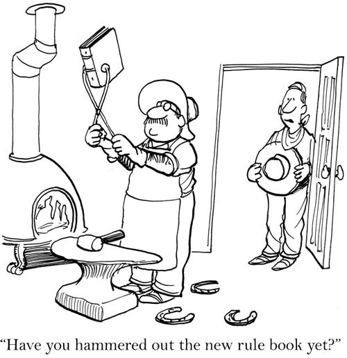 'Have you hammered out the new rule book yet?'