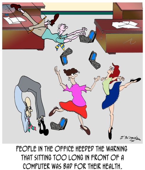 People in the office heeded the warning that sitting too long in front of a computer was bad for their health.
