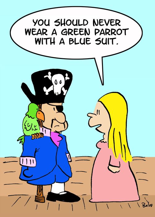 'You should never wear a green parrot with a blue suit.'