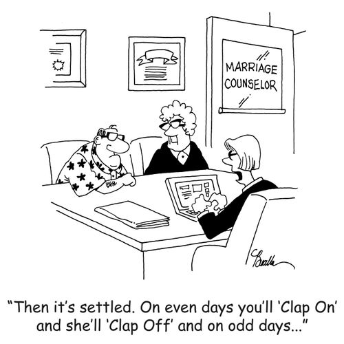 'Then it's settled. On even days you'll 'Clap On' and she'll 'Clap Off' and odd days...'