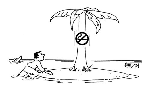 Deserted island with a 'No Smoking' sign on it