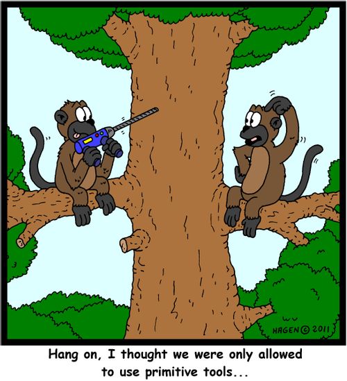 'Hang on, I thought we were only allowed to use primitive tools...'