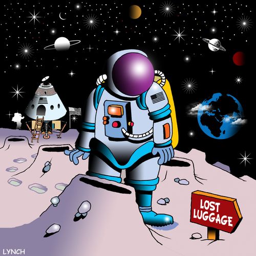 Astronaut notices sign on alien planet for lost luggage.