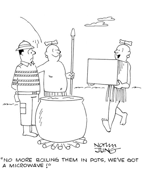 'No more boiling them in pots. We've got a microwave!'
