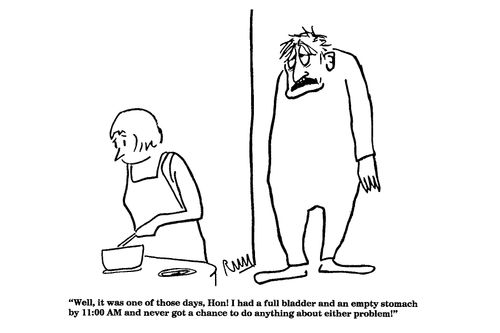 'Well, it was one of those days, Hon! I had a full bladder and an empty stomach...'