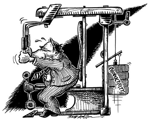 Man on a weights bench trying to lift a very heavy productivity