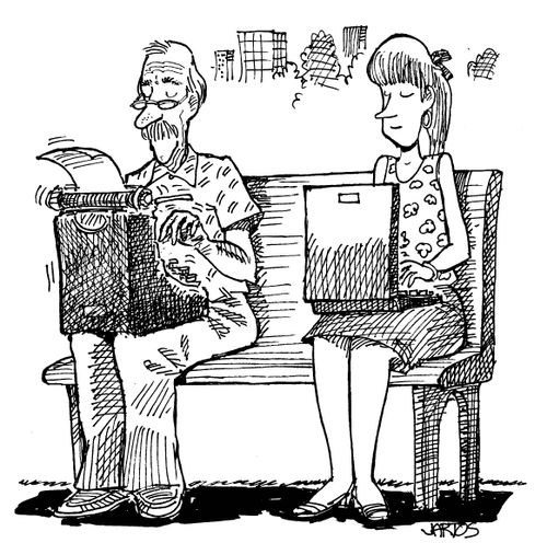 Typewriters and Laptops.