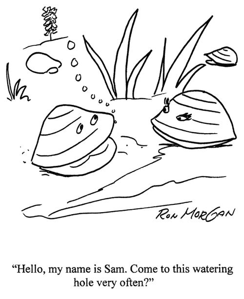 'Hello, my name is Sam. Come to this watering hole very often?'