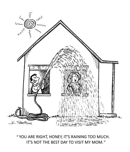'You are right, honey, it's raining too much. It's not the best day to visit my mom.'