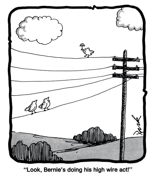 'Look, Bernie's doing his high wire act!'