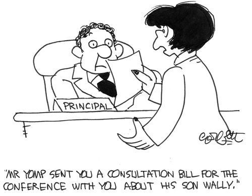 "Mr Yomp sent you a consultation bill for the conference with you about his son Wally."