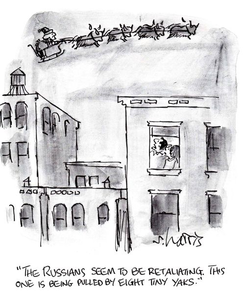 'The Russians seem to be retaliating.  This one is being pulled by eight tiny yaks.'