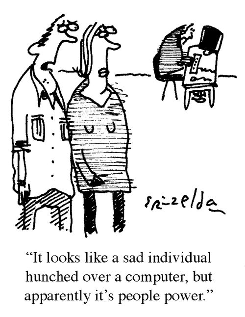 'It looks like a sad individual hunched over a computer, but apparently it's people power.'