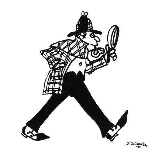Sherlock Holmes with a magnifying glass.