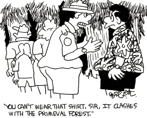 'You can't wear that shirt, sir, it clashes with the primeval forest,'