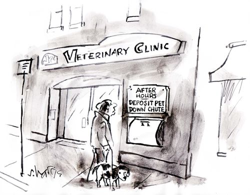 Veterinary clinic - After hours, deposit pet down chute.
