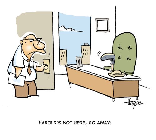 'Harold's not here, go away!'