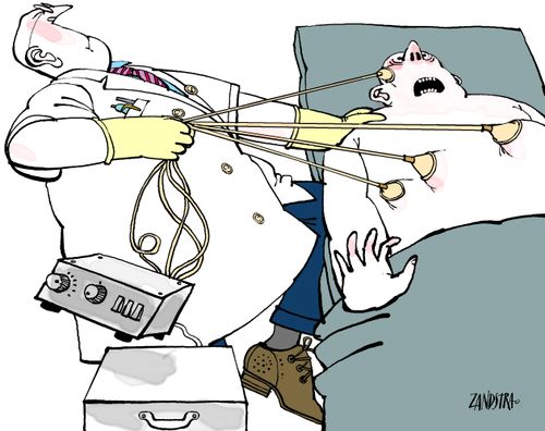 Doctor pulling sensors off a patient.