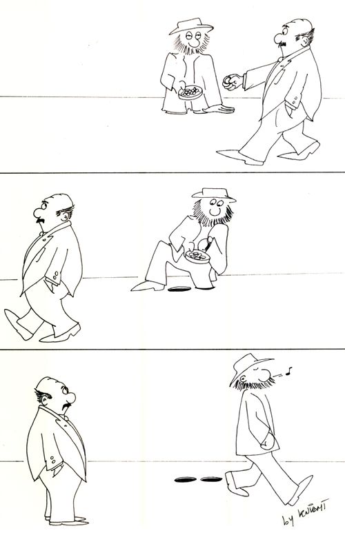 Fake beggar.