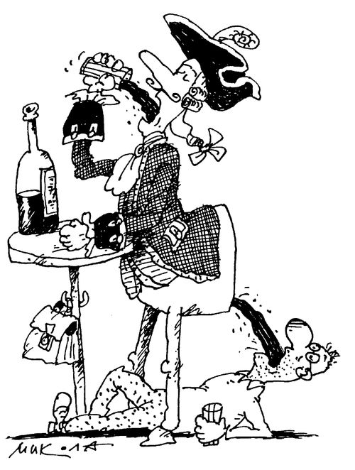 Modern scrounger drinking what has once gone through the historical man