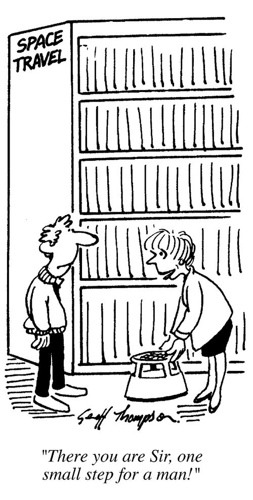 Library Space Travel Section,"There you are sir,one small step for man."