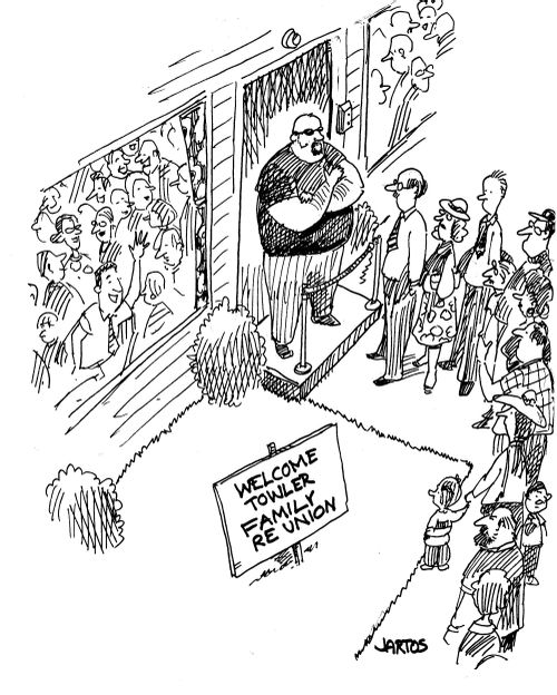 Bouncer at the door of family reunion.