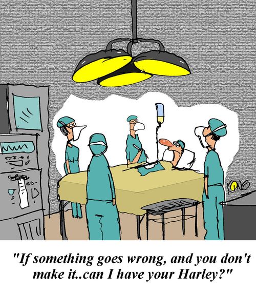 Surgeon requests patient's motorbike if operation is unsucessful.