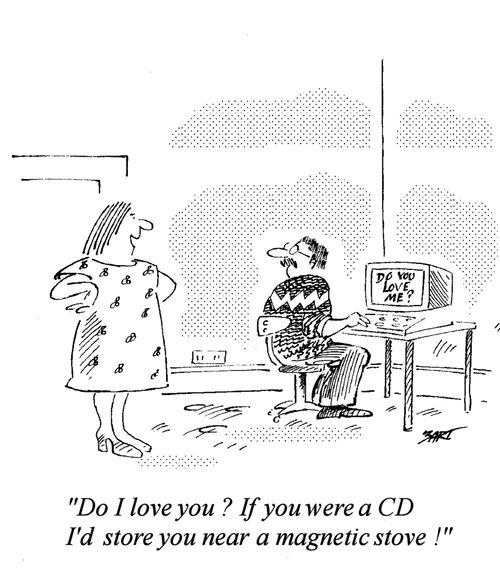 "Do I love you? If you were a CD I'd store you near a magnetic stove!"