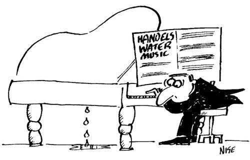 Pianist playing Handel's Water Music, notices piano has a leak.