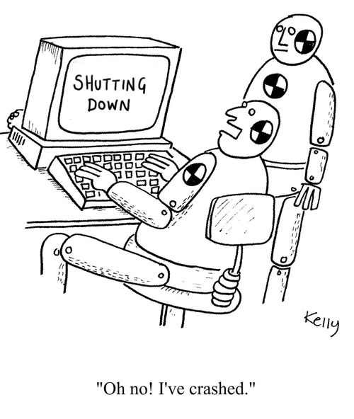 'Oh no ! I've crashed.'