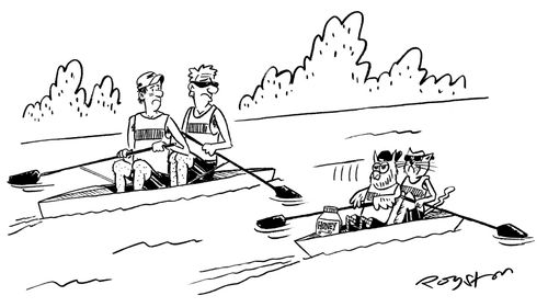 Sportsmen rowers overtaken by the Owl and the Pussycat