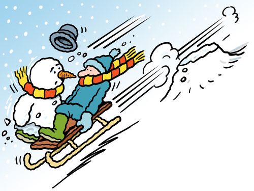 A snowman cut in half by a speeding sledger.