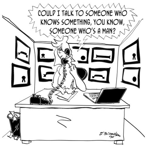 'Could I talk to someone who knows something, you know, someone who's a man?'