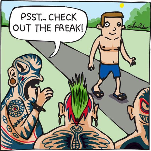 'Psst...check out the freak.'