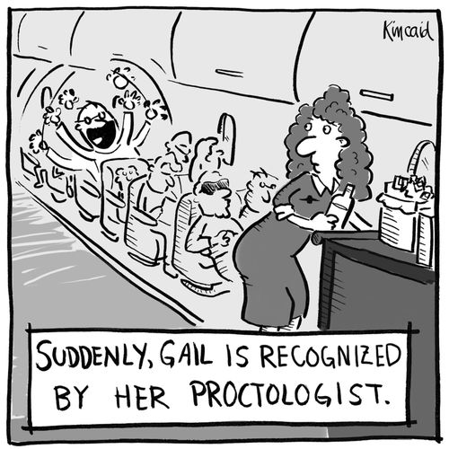 Suddenly, Gail is recognized by her proctologist. 