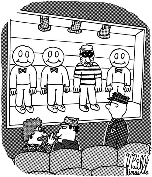 Police lineup with smileys.