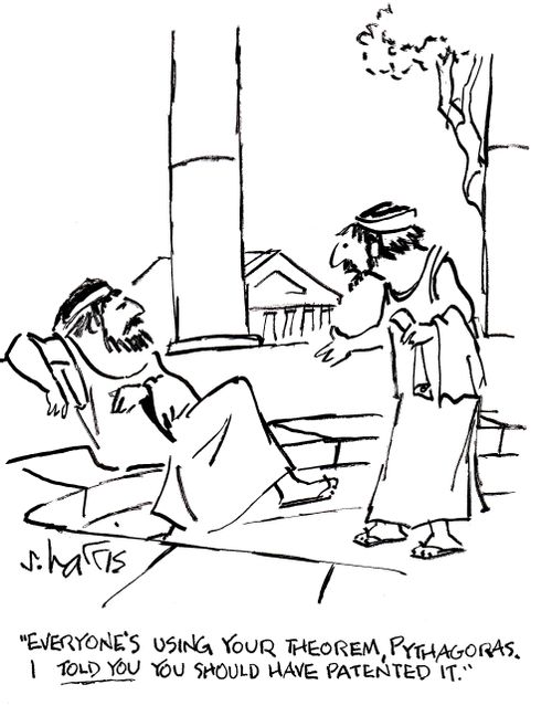 'Everyone's using your theorem, Pythagoras. I told you you should have patented it.'