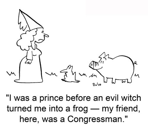 'I was a prince before an evil witch turned me into a frog — my friend, here, was a Congressman.'
