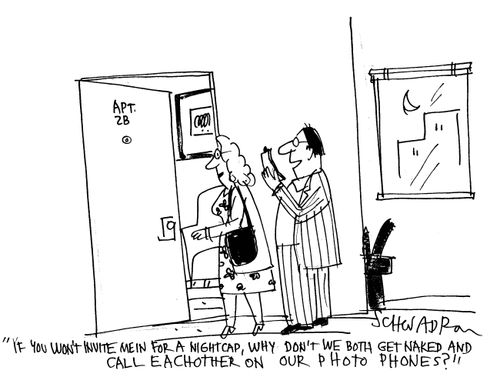 'If you won't invite me in for a nightcap, why don't we both get naked and call each other on our photo phones?'