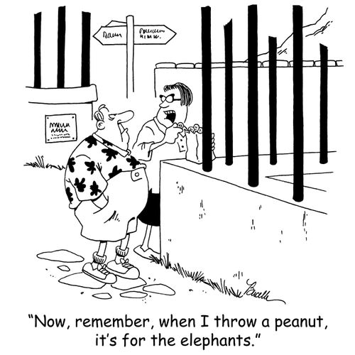 'Now, remember, when I throw a peanut, it's for the elephants.'