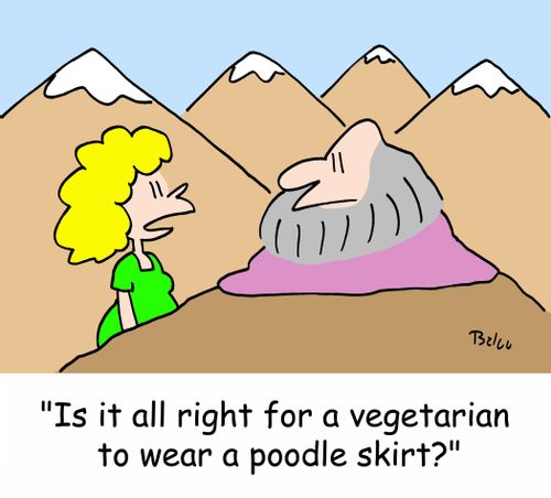 'Is it all right for a vegetarian to wear a poodle skirt?'