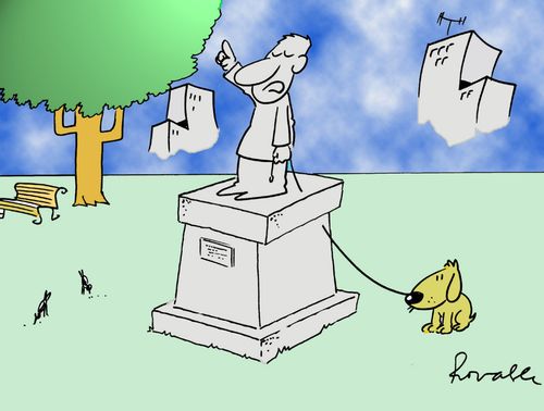 Dog owner made into a statue.