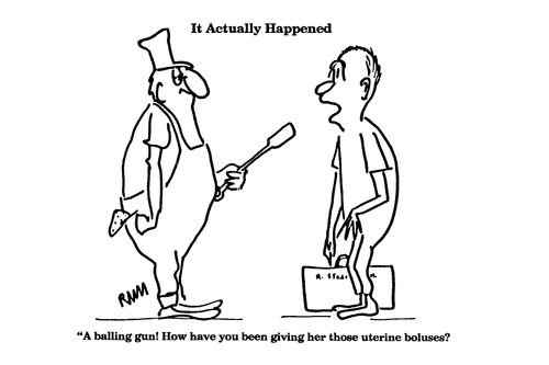 'A balling gun! How have you been giving her those uterine boluses?'