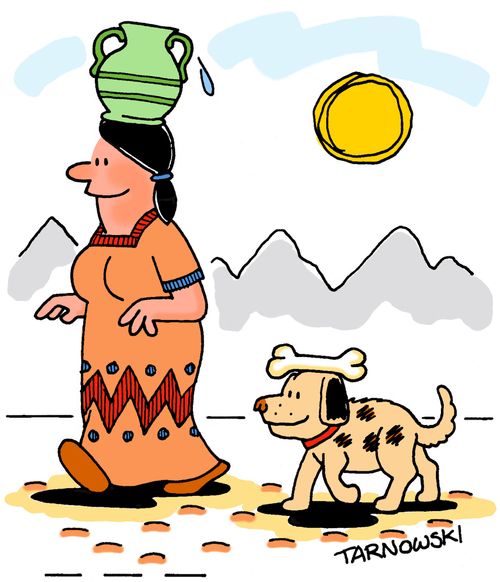 Dog carrying a bone on his head.