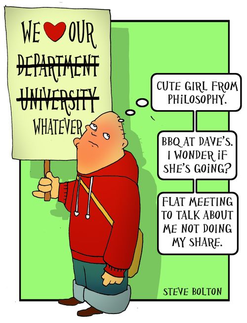 'Cute girl from philosophy. . . BBQ at Dave's. I wonder if she's going?. . . Flat meeting to talk about me not doing my share.'