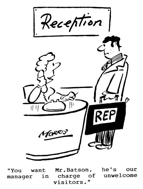 Reception - "You want Mr. Batson, he's our manager in charge of unwelcome visitors."