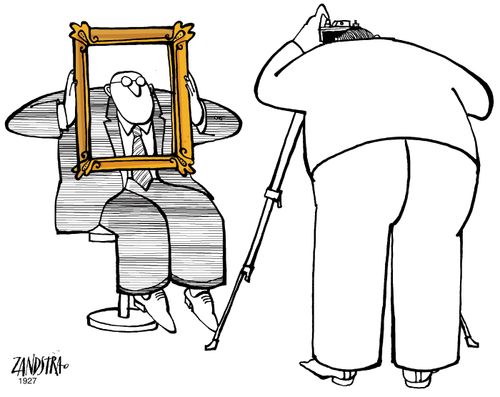 Holding the frame for a portrait photograph.