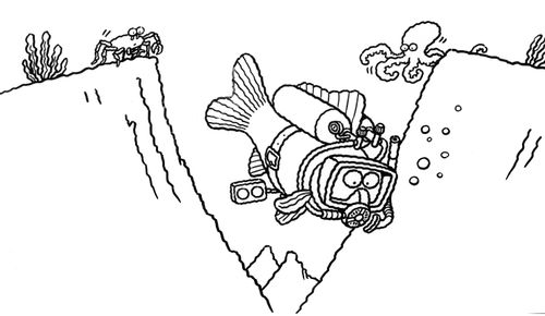 A fish wearing scuba gear.